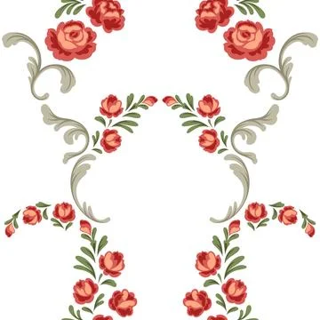 Pattern with baroque flowers. Beautiful decorative vintage plants and leaves. Illustrazione stock