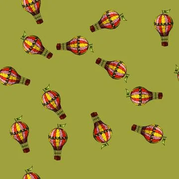 Pattern basket hot air balloon sketch hand drawn Stock Illustration