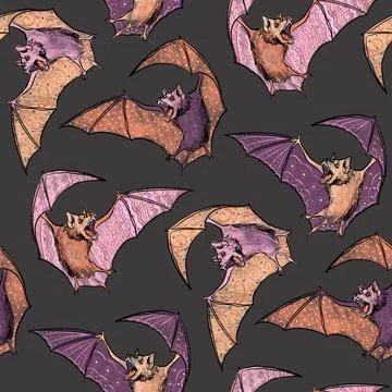 Pattern with bats, on a dark background, wings with an ornament. a beautiful  스톡 일러스트