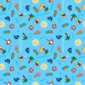 Pattern beach holiday, summer theme, palm trees, sun, sea wallpaper Illustrazione stock