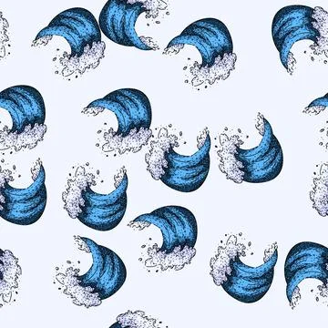Pattern beach ocean wave sketch hand drawn Illustrazione stock