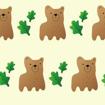 Pattern with bears and oak leaves Stock Illustration