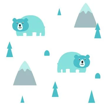 Pattern with bears mountains and trees. For the design of childrens things. C Stock Illustration