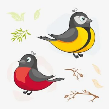 Pattern with beautiful birds on the branches. Seamless pattern with tit and b Stock Illustration