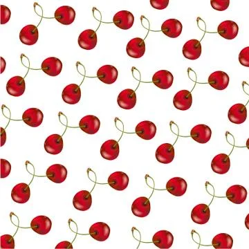 Pattern with beautiful delicious cherries on white background - Vector Stock Illustration