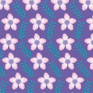 Pattern of beautiful flowers with branches and leafs 스톡 일러스트