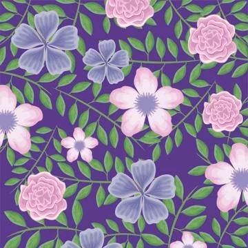 Pattern of beautiful flowers with branches and leafs 스톡 일러스트