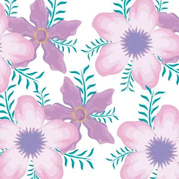 Pattern of beautiful flowers with branches and leafs Stock Illustration