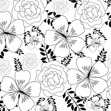 Pattern of beautiful flowers with branches and leafs 스톡 일러스트