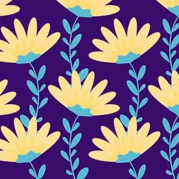 Pattern of beautiful flowers with branches and leafs Stock Illustration