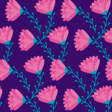 Pattern of beautiful flowers with branches and leafs Stock Illustration