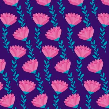 Pattern of beautiful flowers with branches and leafs 스톡 일러스트