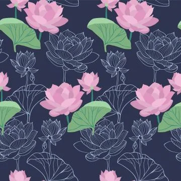Pattern with Beautiful lotus flowers. Stock Illustration