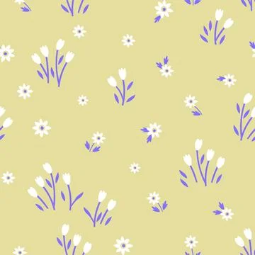 A pattern of beautiful snowdrops on a beige background. Endless minimalisti.. Stock Illustration