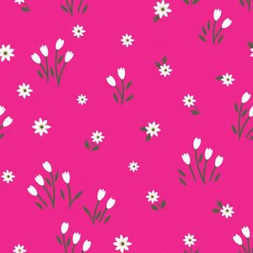 A pattern of beautiful white snowdrops on a pink background. Endless minima.. Stock Illustration
