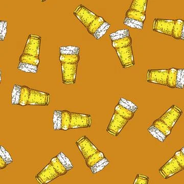 Pattern beer cup sketch hand drawn Stock Illustration
