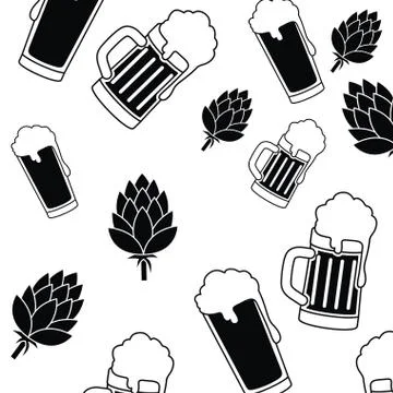Pattern beer with foam and pinecone icon Stock Illustration