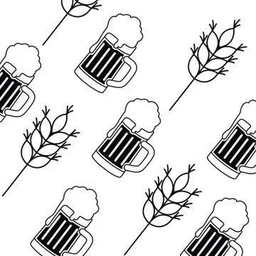 Pattern beer with foam and wheat icon Stock Illustration