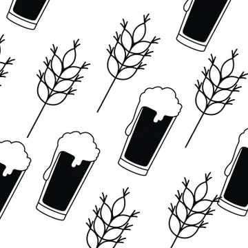 Pattern beer with foam and wheat icon Stock Illustration