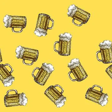 Pattern beer lager cup sketch hand drawn Stock Illustration