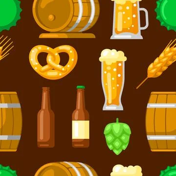 Pattern with beer objects. Beer festival or Oktoberfest. Illustrazione stock