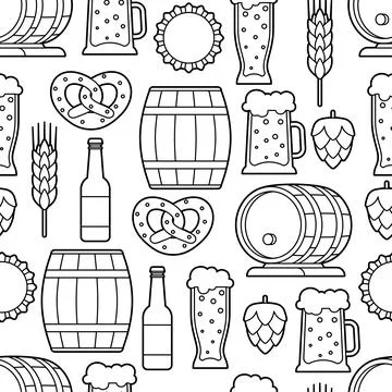 Pattern with beer objects. Beer festival or Oktoberfest. Illustrazione stock