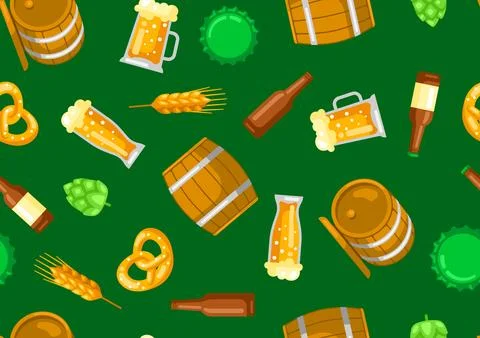 Pattern with beer objects. Beer festival or Oktoberfest. Stock Illustration