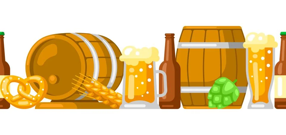 Pattern with beer objects. Beer festival or Oktoberfest. Stock Illustration