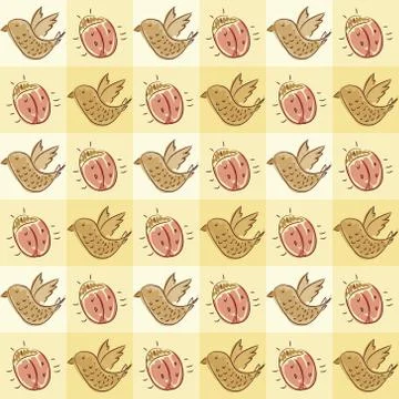 Pattern with beetle and bird Stock-Illustration