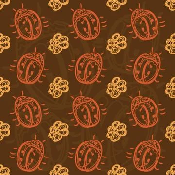 Pattern with beetles and flowers Stock-Illustration
