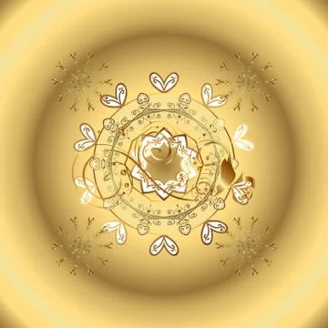 Pattern on beige and yellow colors with golden elements. Classic vintage backgro Stock Illustration