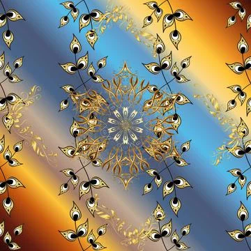 Pattern on beige, yellow and blue colors. Ornamental floral elements with henna Stock Illustration