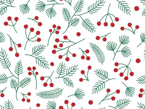 Pattern berries and fir branches Stock Illustration