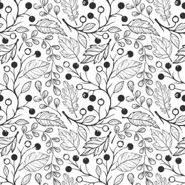 Pattern berries and leaves BLACK Illustrazione stock