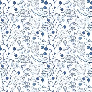 Pattern berries and leaves BLUE Stock Illustration