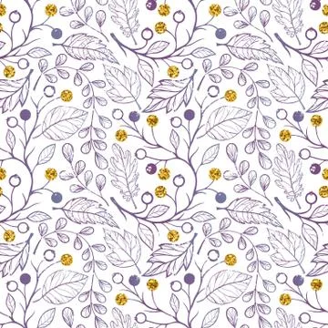 Pattern berries and leaves PURPLE and GOLD Stock Illustration