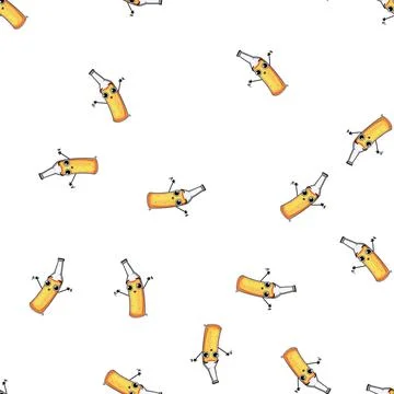 Pattern beverage beer bottle character cartoon vector Stock Illustration