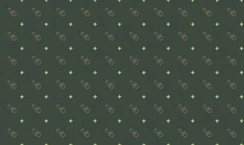 Pattern of bicycles and stars on dark green background Stock Illustration