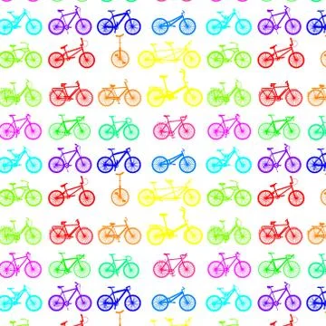 Pattern from bicycles of different types and different bright colors Illustrazione stock