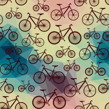 Pattern of bicycles on geometric background Stock Illustration