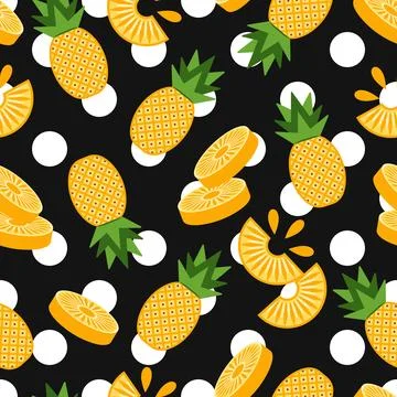 Pattern with big polka dot ornament, pineapples Stock Illustration