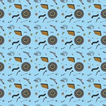 Pattern with big set of painted aftermarket spare parts for cars 库存插图