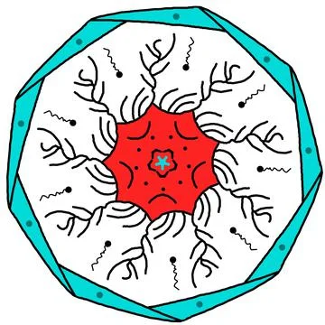 Pattern of a biologic circle with red and blue details Stock Illustration