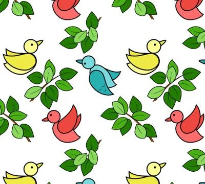 Pattern with birds and leaves Stock Illustration
