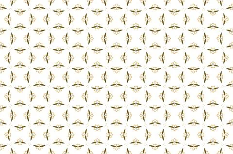 A pattern of birds is shown in a gold and white color scheme Illustrazione stock