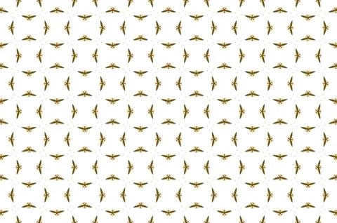 A pattern of birds is shown in gold and white Stock Illustration