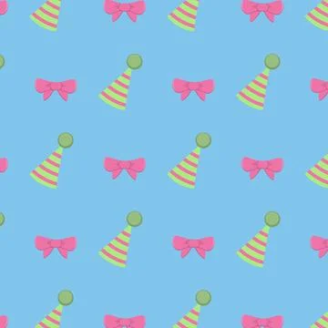 Pattern of birthday caps and bows Stock Illustration