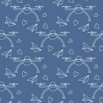 Pattern Birthday Drone, airplane Valentine's day Stock Illustration