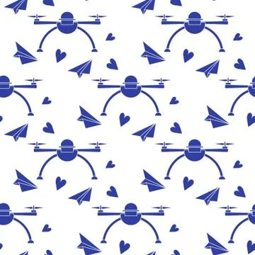 Pattern Birthday Drone, airplane Valentine's day 스톡 일러스트