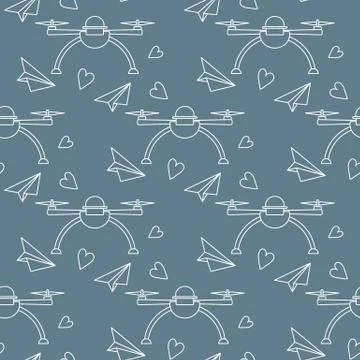 Pattern Birthday Drone, airplane Valentine's day 스톡 일러스트